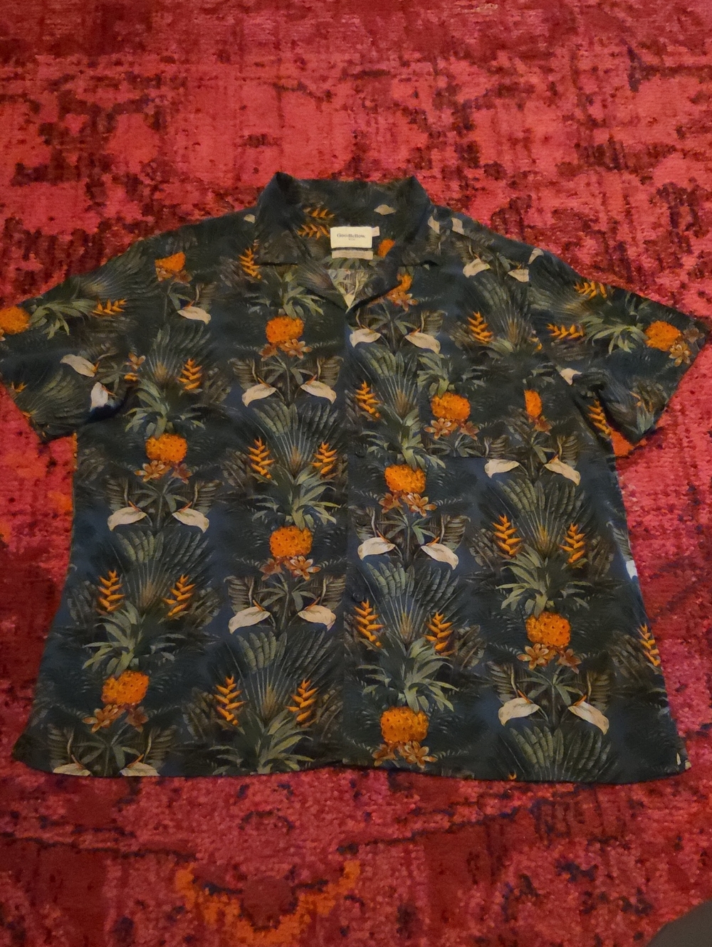 Goodfellow & Co Green Tropical Palm Print Short-Sleeve Button-Down Shirt